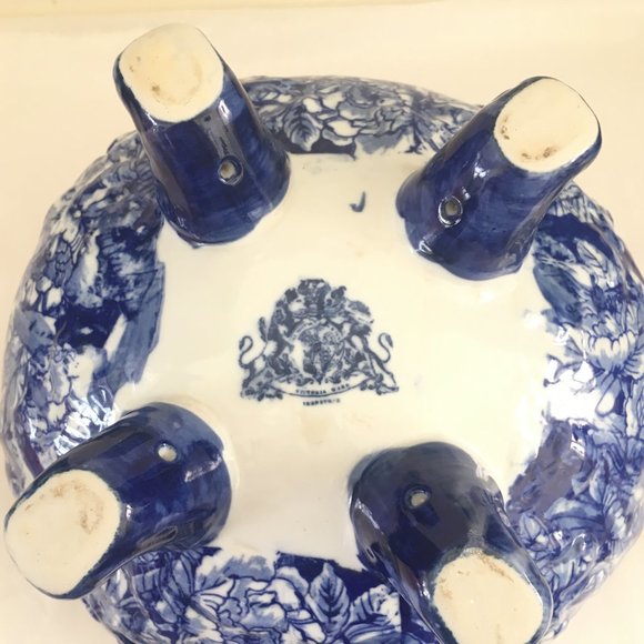 Victoria Ware TUREEN Bowl Flow Blue Cover Foot Soup Vege Chintz Floral Console - Picture 14 of 15